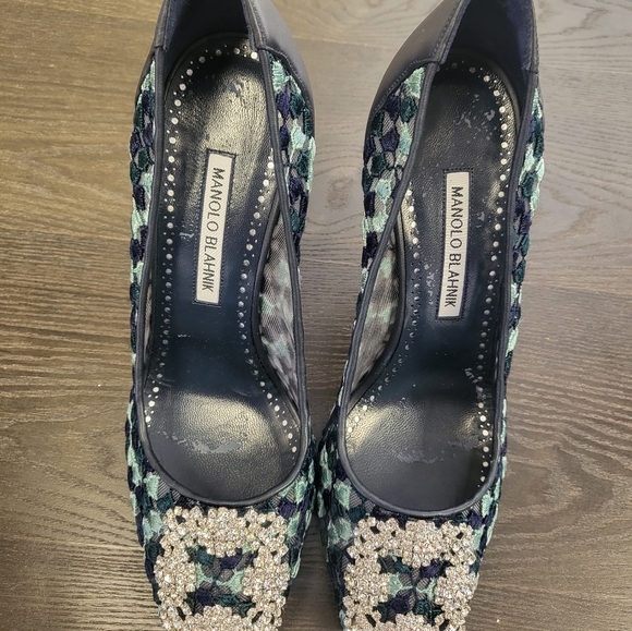 Manolo Blahnik Hangasi 105 Blue Lace - Picture 1 of 10